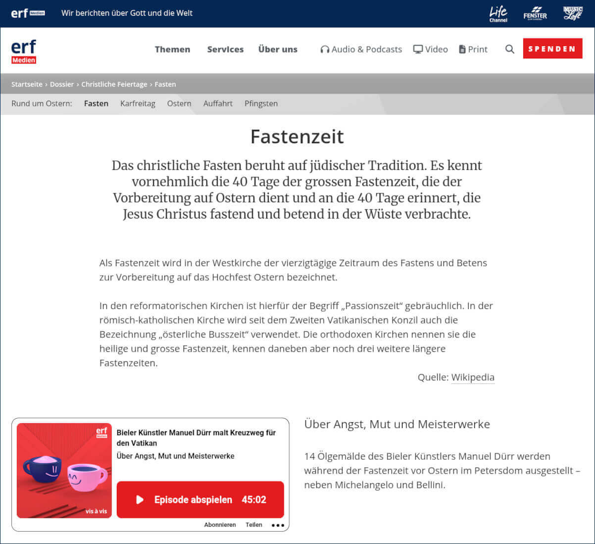 Radiobeiträge Podcast zum Thema Fasten Bedeutung auf ERF-Medien.ch